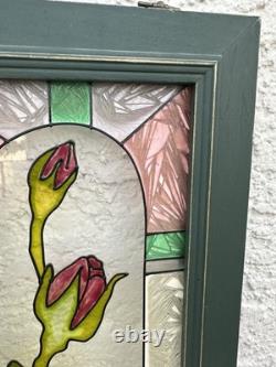Stained Glass Red Roses Floral Panel Art Nouveau Tiffany Style Window Decor