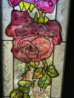 Stained Glass Red Roses Floral Panel Art Nouveau Tiffany Style Window Decor