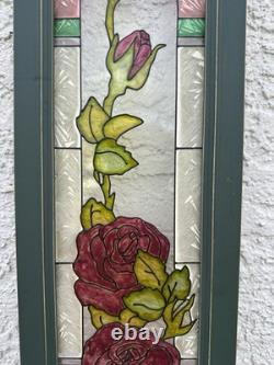 Stained Glass Red Roses Floral Panel Art Nouveau Tiffany Style Window Decor