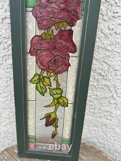 Stained Glass Red Roses Floral Panel Art Nouveau Tiffany Style Window Decor