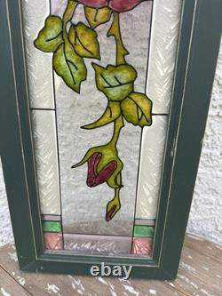 Stained Glass Red Roses Floral Panel Art Nouveau Tiffany Style Window Decor