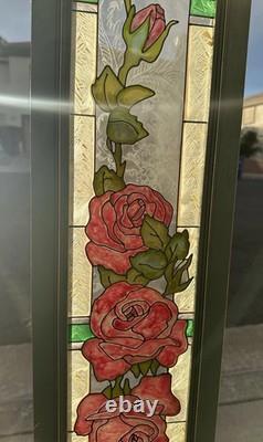 Stained Glass Red Roses Floral Panel Art Nouveau Tiffany Style Window Decor