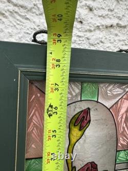 Stained Glass Red Roses Floral Panel Art Nouveau Tiffany Style Window Decor