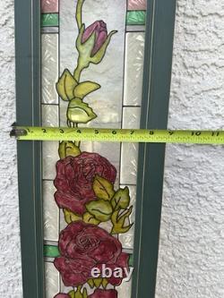 Stained Glass Red Roses Floral Panel Art Nouveau Tiffany Style Window Decor