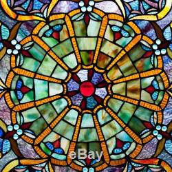 Stained Glass Round Suncatcher 27-inch Window Panel Multi Color Victorian Theme