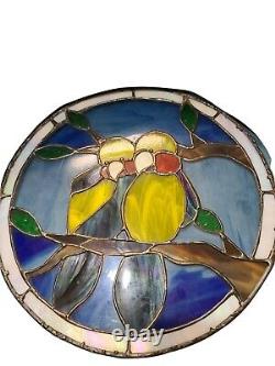 Stained Glass Round Window Panel Love Birds Vintage