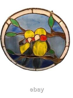 Stained Glass Round Window Panel Love Birds Vintage