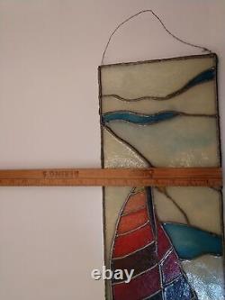 Stained Glass Sail Boat on Water 28 inches Panel Abstract Art