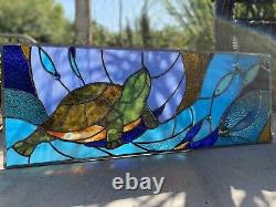 Stained Glass Sea Turtle Terrapin Fish Seashells Transom Panel Window Nautical