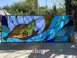 Stained Glass Sea Turtle Terrapin Fish Seashells Transom Panel Window Nautical