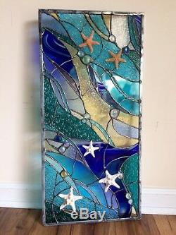 Stained Glass Starfish Transom Window Ocean Panel Nautical OOAK