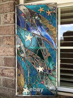Stained Glass Starfish Transom Window Ocean Panel Nautical OOAK