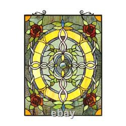 Stained Glass Suncatcher Roses & Vines Window Panel 24 Tall x 18 Wide