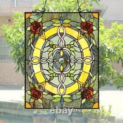Stained Glass Suncatcher Roses & Vines Window Panel 24 Tall x 18 Wide