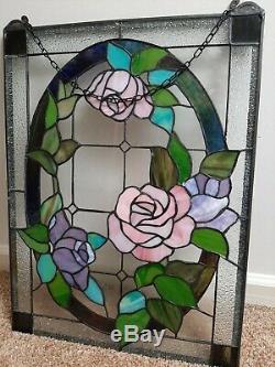 Stained Glass Suncatcher, Window Hanging, Flower, Rose, Pink Stained Glass Panel