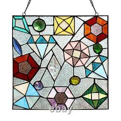 Stained Glass Suncatcher Window Panel Colorful Geometric Pattern 12x12in