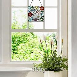 Stained Glass Suncatcher Window Panel Colorful Geometric Pattern 12x12in