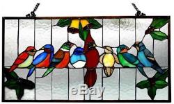 Stained Glass Suncatcher Window Panel Hanger Tiffany Style Victorian Birds