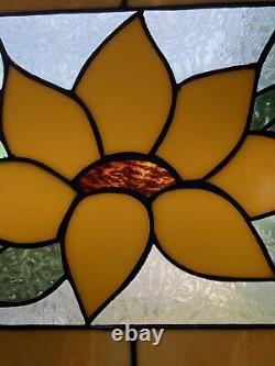 Stained Glass Sunflower Window Panel Handcrafted Usa