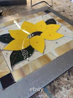 Stained Glass Sunflower Window Panel Handcrafted Usa