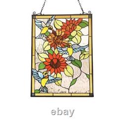 Stained Glass Sunflowers & Birds Window Panel Tiffany-style LAST ONE THIS PRICE