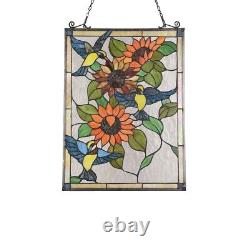 Stained Glass Sunflowers & Birds Window Panel Tiffany-style LAST ONE THIS PRICE