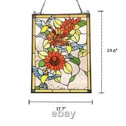 Stained Glass Sunflowers & Birds Window Panel Tiffany-style LAST ONE THIS PRICE