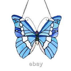 Stained Glass Tiffany Style Butterfly Design Hanging Window Panel Suncatcher