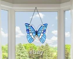 Stained Glass Tiffany Style Butterfly Design Hanging Window Panel Suncatcher