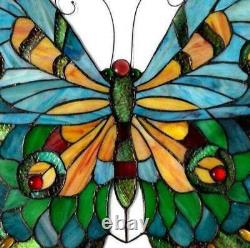 Stained Glass Tiffany Style Butterfly Design Window Panel Suncatcher 21x20in