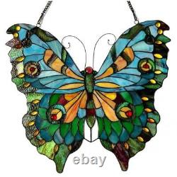 Stained Glass Tiffany Style Butterfly Design Window Panel Suncatcher 21x20in