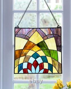 Stained Glass Tiffany Style Colorful Kaleidoscope Geometric Design Window Panel