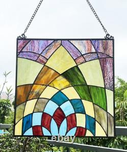 Stained Glass Tiffany Style Colorful Kaleidoscope Geometric Design Window Panel