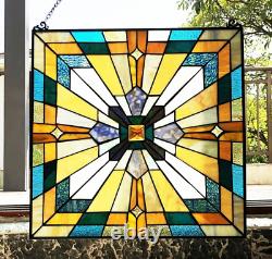 Stained Glass Tiffany Style Colorful Mission Design Panel Handcrafted