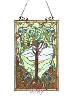 Stained Glass Tiffany Style Fruit Tree Design Hanging Window Panel 32H