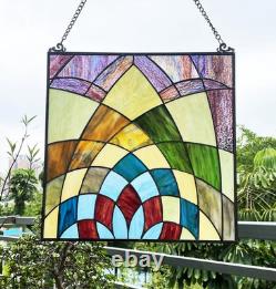 Stained Glass Tiffany Style Geometric Design Hanging Window Panel Suncatcher