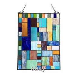 Stained Glass Tiffany Style Geometric Design Hanging Window Panel Suncatcher