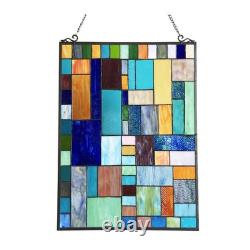Stained Glass Tiffany Style Geometric Design Hanging Window Panel Suncatcher