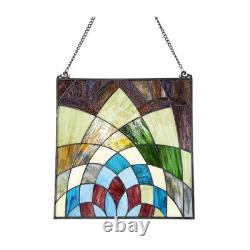 Stained Glass Tiffany Style Geometric Design Hanging Window Panel Suncatcher