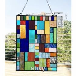 Stained Glass Tiffany Style Geometric Design Hanging Window Panel Suncatcher