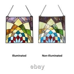 Stained Glass Tiffany Style Geometric Design Hanging Window Panel Suncatcher