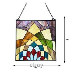 Stained Glass Tiffany Style Geometric Design Hanging Window Panel Suncatcher