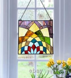 Stained Glass Tiffany Style Geometric Design Hanging Window Panel Suncatcher