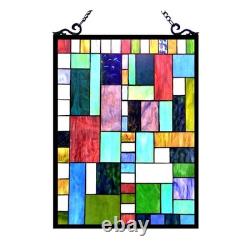 Stained Glass Tiffany Style Geometric Mosaic Design Hanging Window Panel