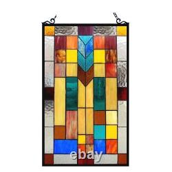Stained Glass Tiffany Style Geometric Mosaic Design Hanging Window Panel