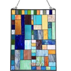 Stained Glass Tiffany Style Geometric Mosaic Design Hanging Window Panel