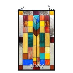 Stained Glass Tiffany Style Geometric Mosaic Design Hanging Window Panel Stained Glass Tiffany Style Geometric Mosaic Design Hanging Window Panel