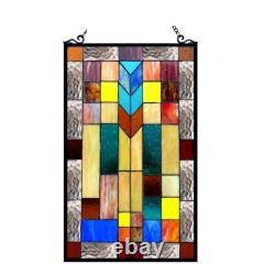 Stained Glass Tiffany Style Geometric Mosaic Design Hanging Window Panel