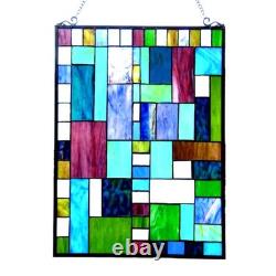 Stained Glass Tiffany Style Geometric Mosaic Design Hanging Window Panel