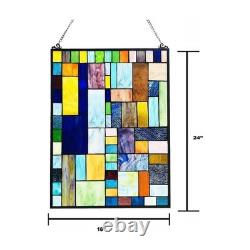 Stained Glass Tiffany Style Geometric Mosaic Design Hanging Window Panel